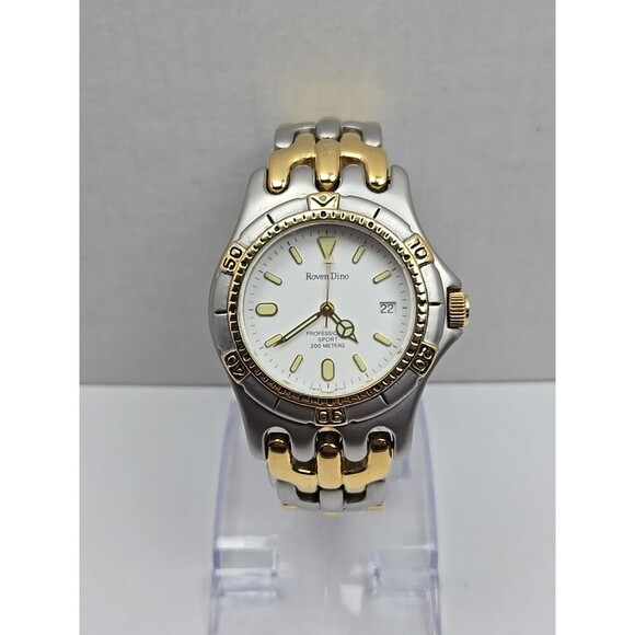 Roven Dino Amphibian 200M Quartz Watch Mens Two Tone Diver Date New Battery - Picture 1 of 10